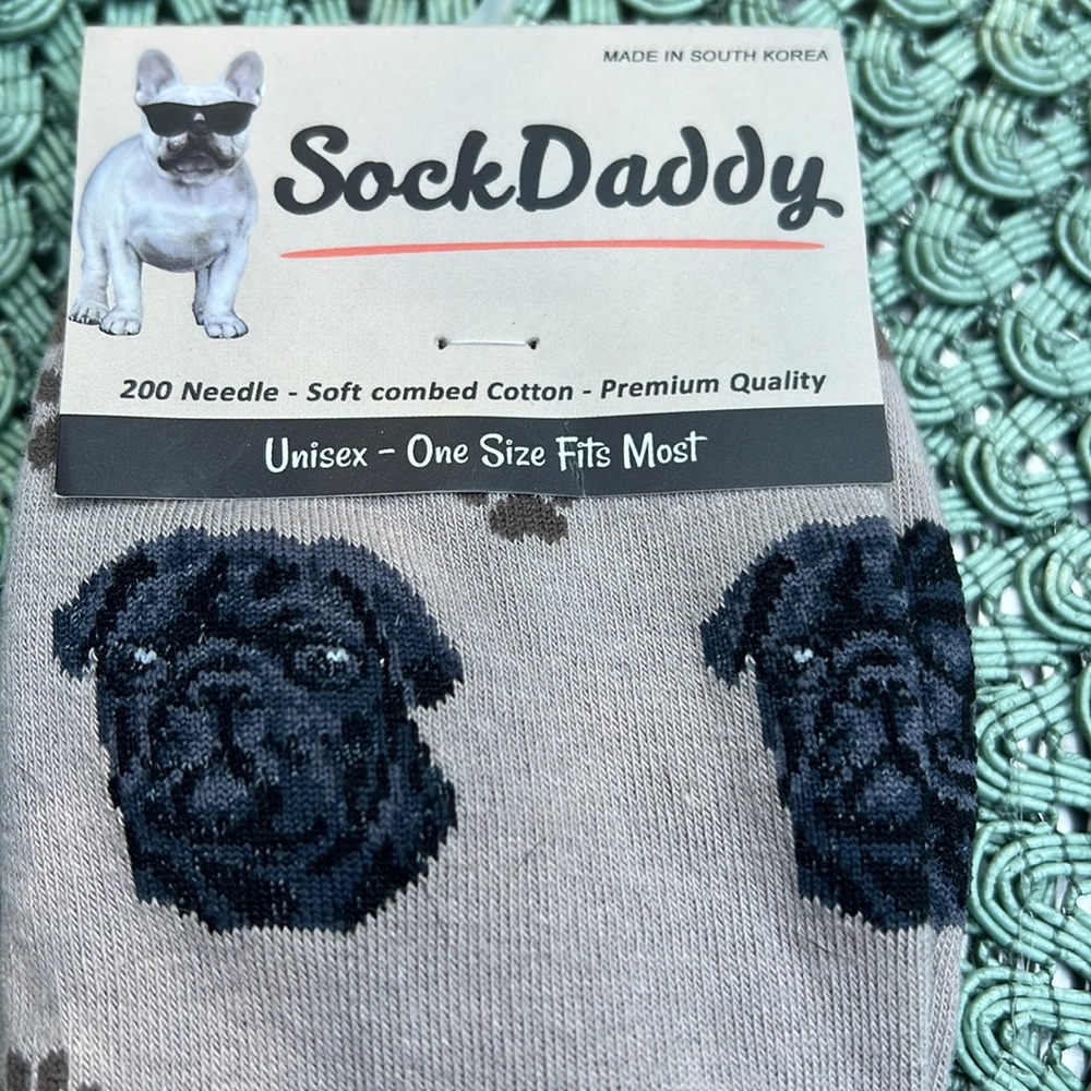 Brand new w/ tag SOCK DADDY Brand Black Pug Unisex Crew Socks. - Picture 2 of 7